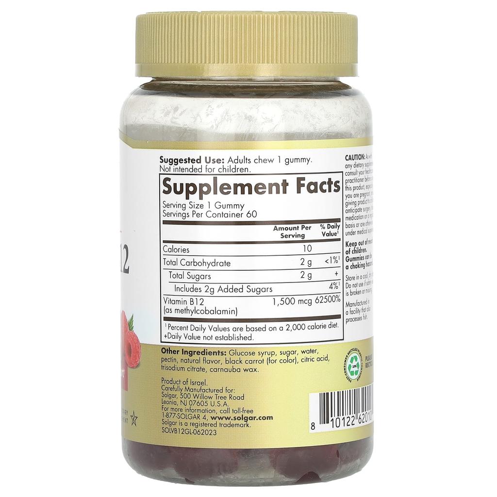 Vitamin B12 Gummies, Ultra Potency, Raspberry, 1,500Mcg, 60 Gummies
