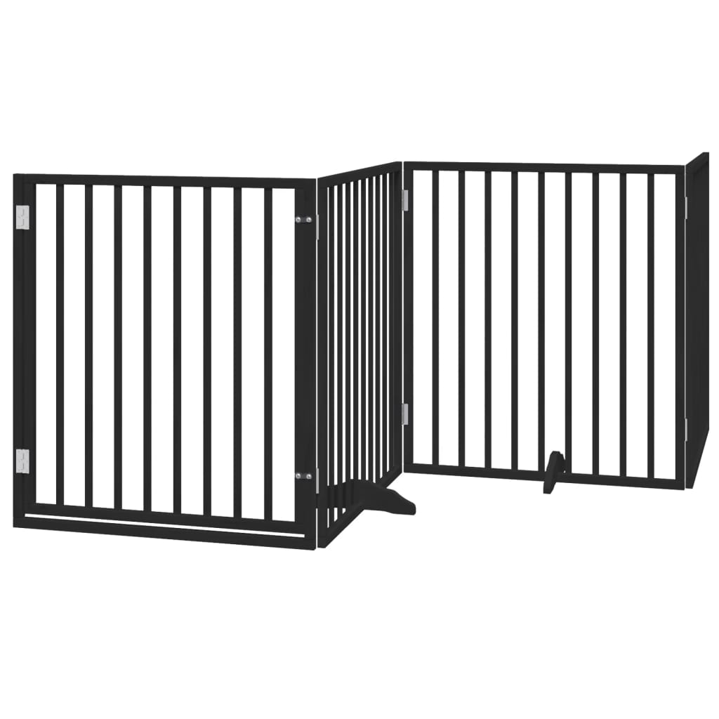 4 Piece Dog Gate with Door Foldable Black 320 cm Poplar Wood