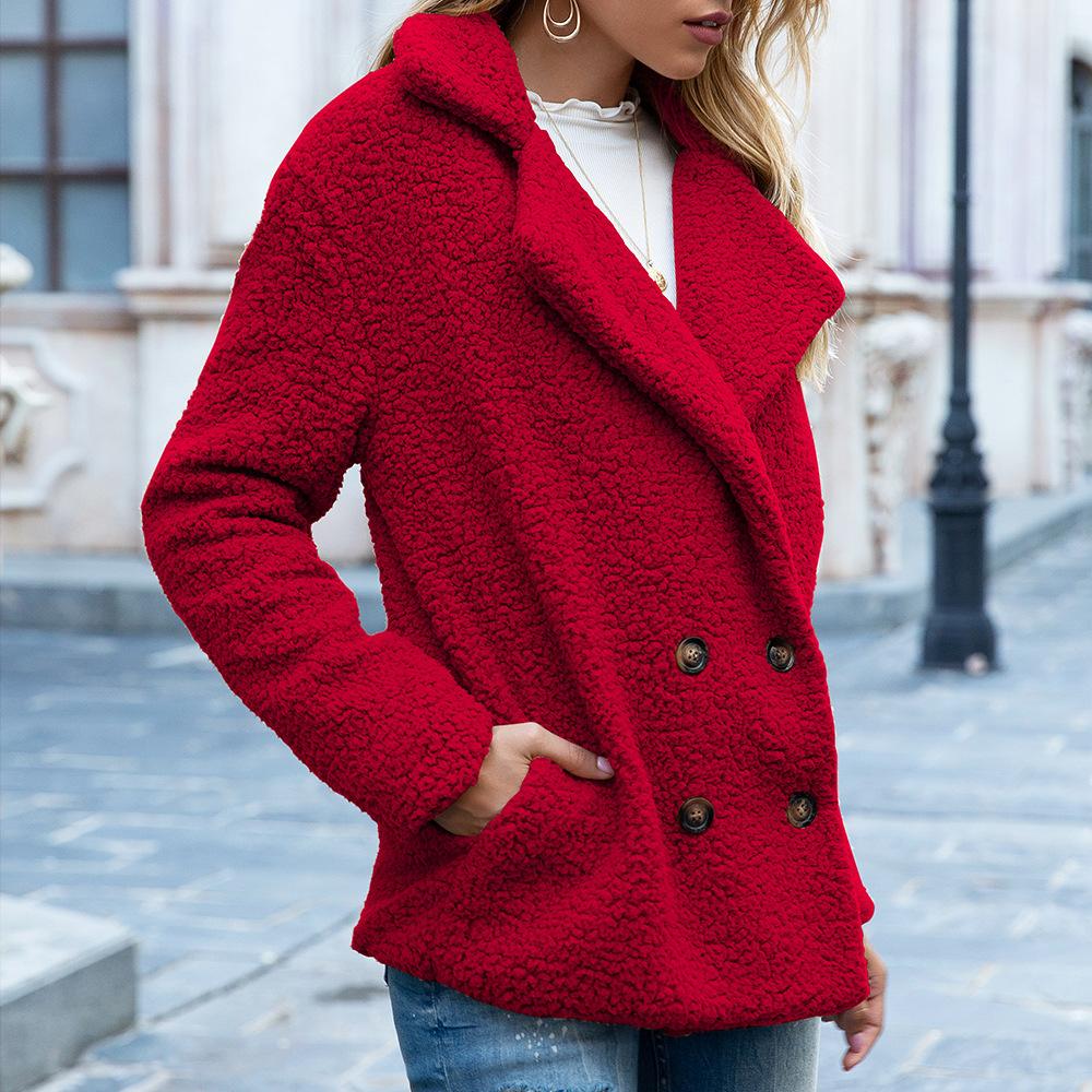 Plus Size Autumn and Winter Women's Button Fur Coat Lapel Loose Fleece Coat