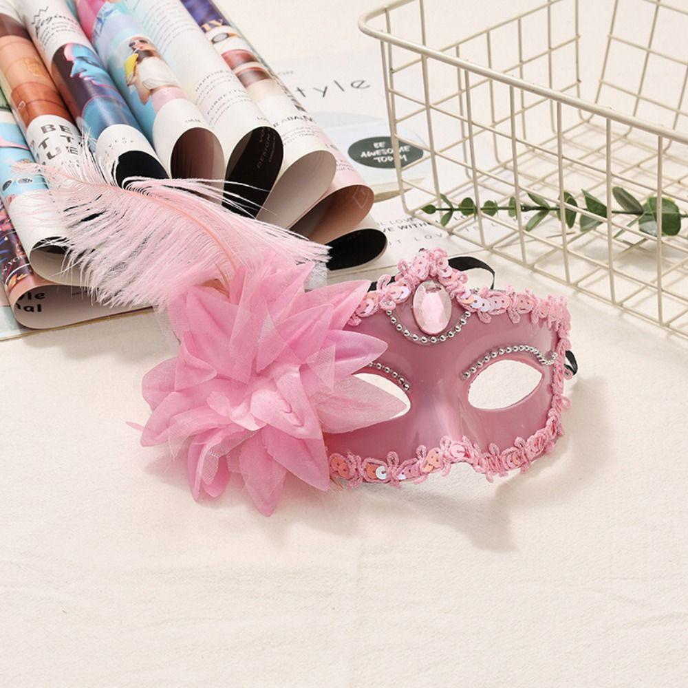 Flower Feather Mask Multicolor Halloween Festival Party Mask Fancy Half-Face Mask Ladies