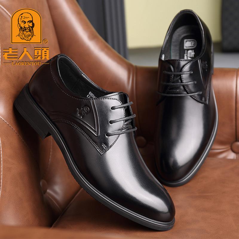Four Seasons Elderly Head Shoes, мужские кожаные повседневные туфли на шнуровке, деловые туфли из коровьей кожи первого слоя