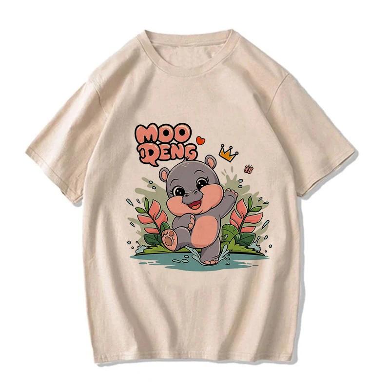 Kawaii Moo Deng Y2k T Shirt Funny Baby Hippo Tshirt Men Women Fashion Mange T-shirt Cartoon Harajuku Tee Tops Streetwear Clothes