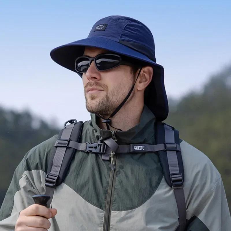 Unisex Waterproof Quick-Dry Bucket Hat Sun Visor Summer Outdoor Panama Cap with Neck Flap Mesh Breathable