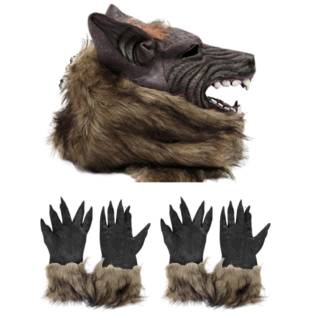 Halloween Horror Plush Wolf Gloves Mask Masquerade Halloween Party Costume Props Mask for Themed Party Supplies