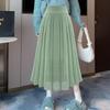 Женская юбка с высокой талией, плиссированная, свободная, однотонная, эластичная резинка на талии, мягкая, двухслойная, длиной до середины икры, для выпускного вечера, повседневная, миди, Sk