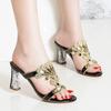 Summer New Fashion Women's High-heeled Slippers Open-toe Sandals Personalized Soft Sole Diamond Crystal Thick Heel Shoes