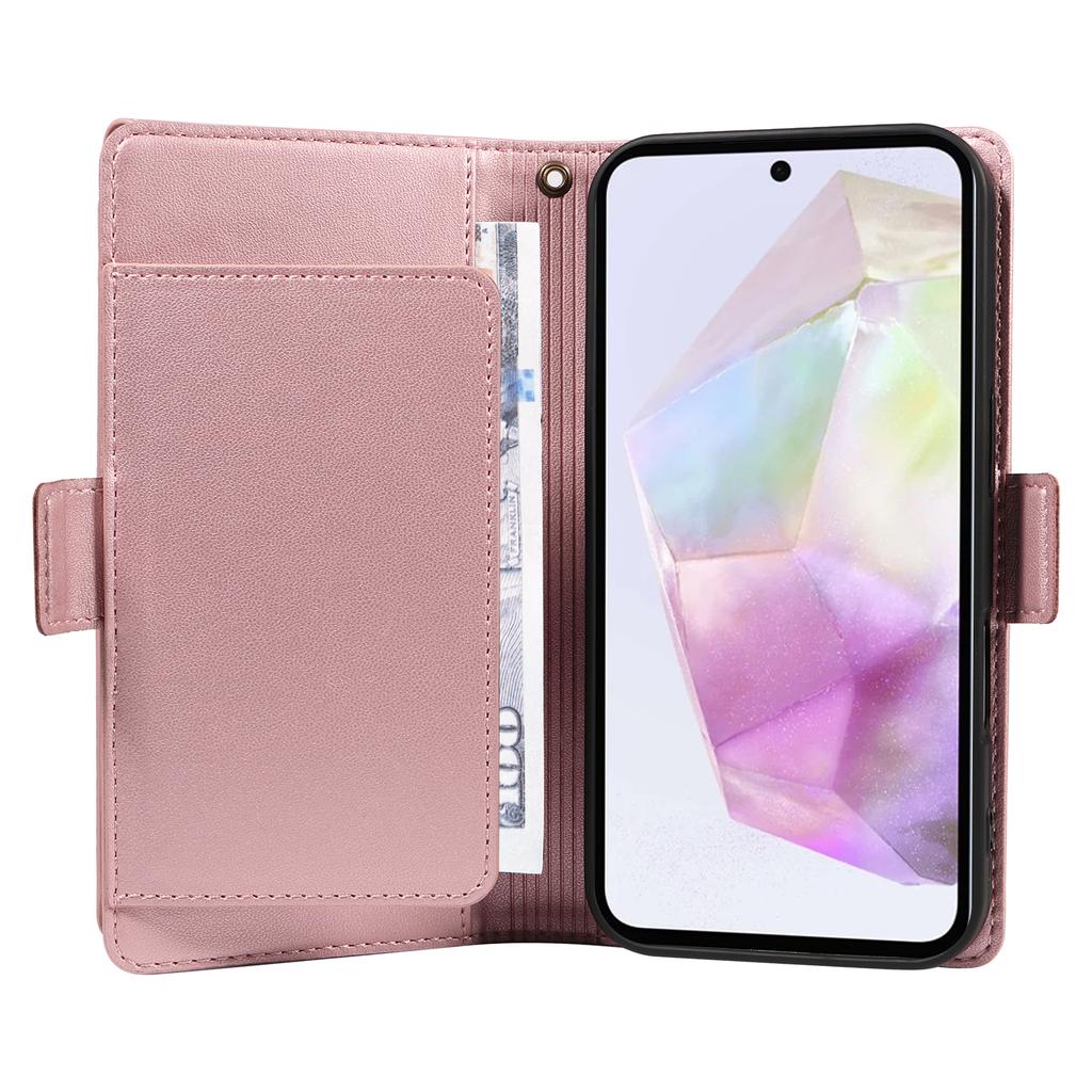 For Samsung Galaxy A35 5G Case with Multi-Card Holder and Strap PU Leather Phone Cover Stand