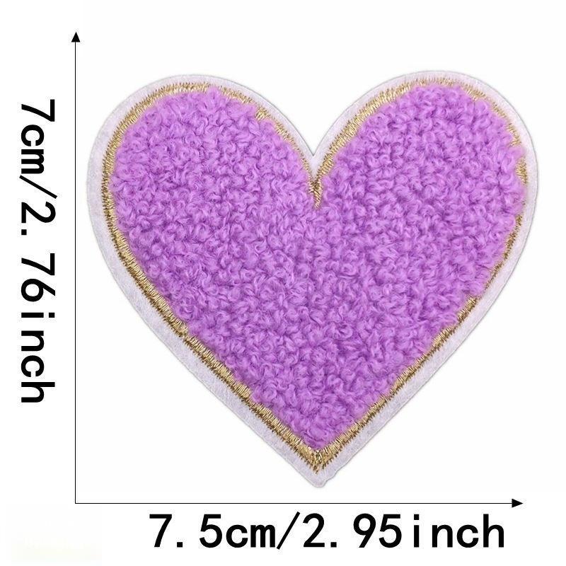 Fluffy Soft Embroidery Heart Iron On Patches Multi Color Towel for DIY Apparel Jeans Bag Repair Handmade Decoration