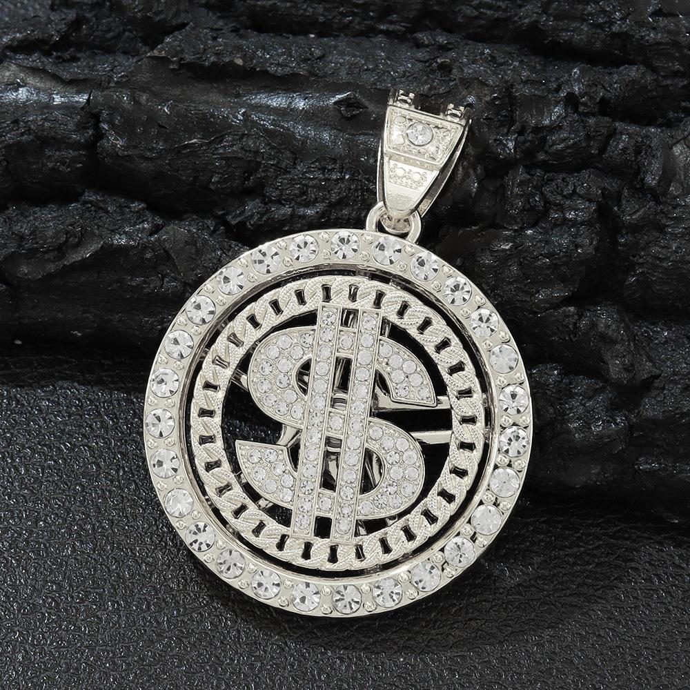 Men Hip Hop Big Rotatable US Dollar Money Sign Pendant Necklace 13mm Iced Out Cuban Chain Choker Necklace Rap Rock Charm Jewelry