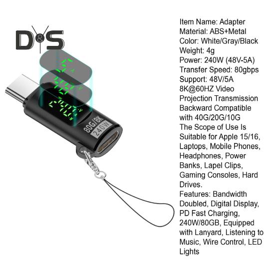 Светодиодный дисплей PD 240 Вт USB 4.0 80 Гбит/с Type C - Type C OTG адаптер Передача данных 80 Гбит/с Видео 8K@60 Гц Поддержка OTG Кабель для быстрой зарядки для планшетов и телефонов