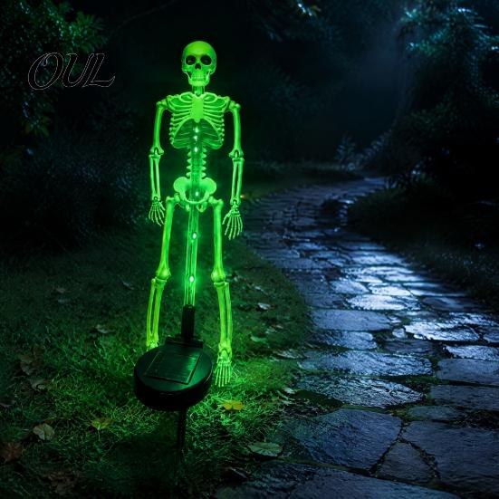 Decorative Cemetery Ground Inserts Solar Skeleton Garden Stake Light, Halloween 3D Glowing Skull Yard Spooky Path Markers Decor with LED, Waterproof