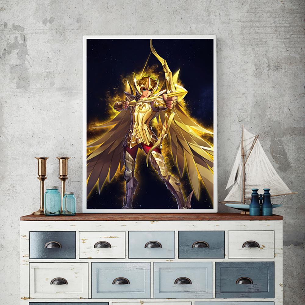 Японское классическое аниме, золотое украшение Saint Seiya, настенная роспись, постер, холст, живопись и настенные художественные принты для современного домашнего декора