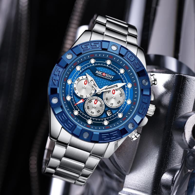 AOCASDIY Brand Fashion Business Multi-Functional Timing Luxury Dial Stainless Steel With Men's WaterProof Quartz Bowl Watch