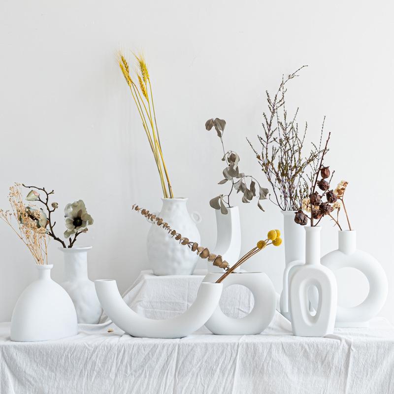 Handmade European Dried Flower Arrangement in Irregular Ceramic Vase for Living Room Decor