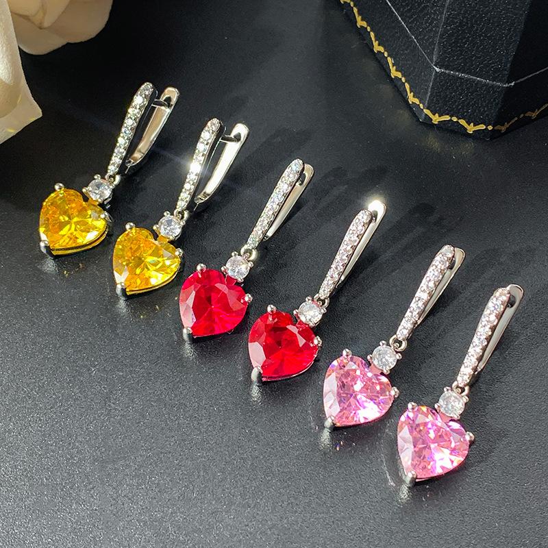 Jewelry Earrings Jewelry Earrings Heart-Shaped Red Corundum Long Earrings Women'S High-End Sense Versatile Fashion