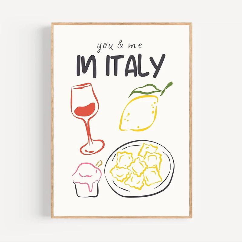 Eat Your Carrots Tomato Pasta Posters Canvas Printing Minimalist Lines Wall Art Picture for Modern Italian Kitchen Decor Gifts