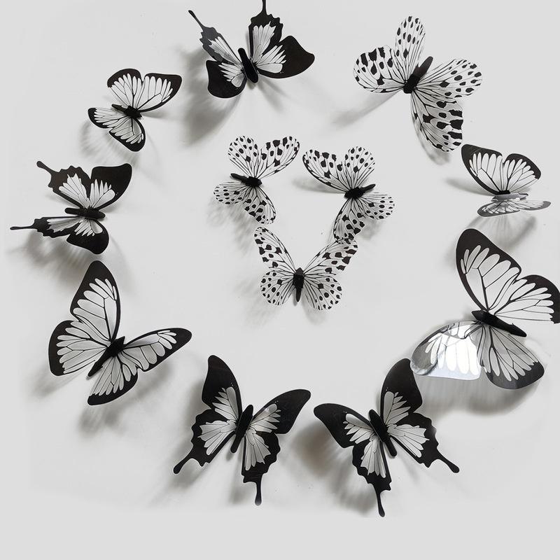 24 Pcs/set Black White 3D Butterfly Wall Sticker Wedding Decoration Bedroom Living Room Home Decor Butterflies Decals Stickers