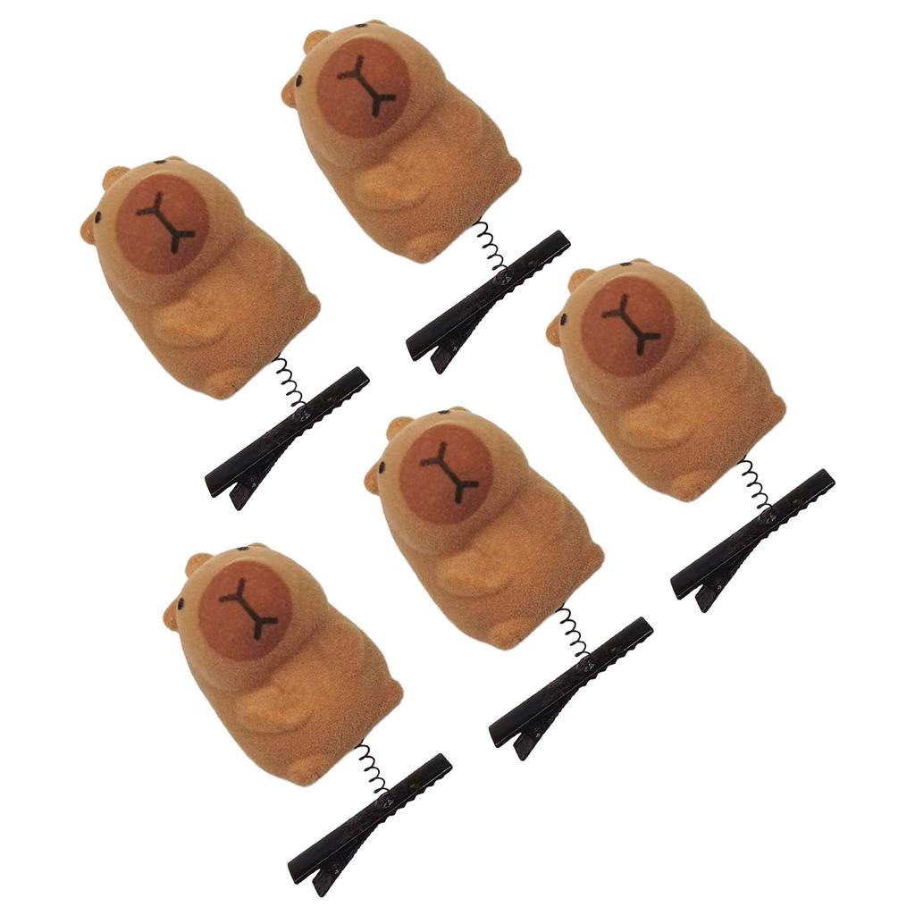 Упаковка из 5 мультяшных 3D-заколок для волос в виде капибары, модные заколки для волос в виде животных, аксессуары для волос, подарок для девочек и женщин