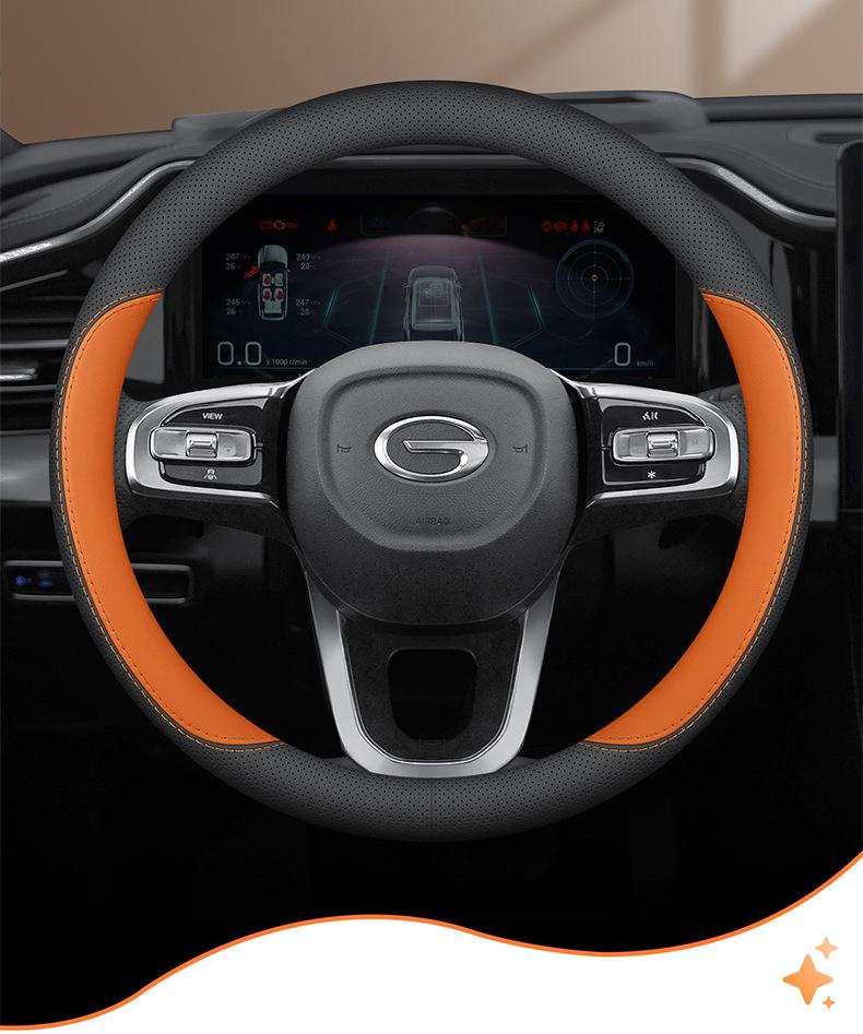 Ultra-Thin Genuine Leather Steering Wheel Cover for Trumpchi M8, GS3, E8, M6, GS4, Shadow Leopard, Shadow Cool, ES9.