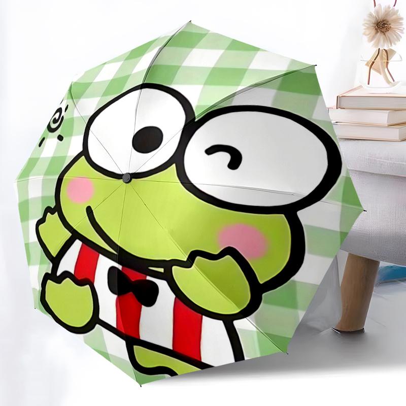 1pc Keroppi Frog Umbrella - Automatic Opening/Closing, Portable 3-Fold Design, 8-Bone Iron Frame, Outdoor, Festival Gift for Fans, Travelers, Daily Us