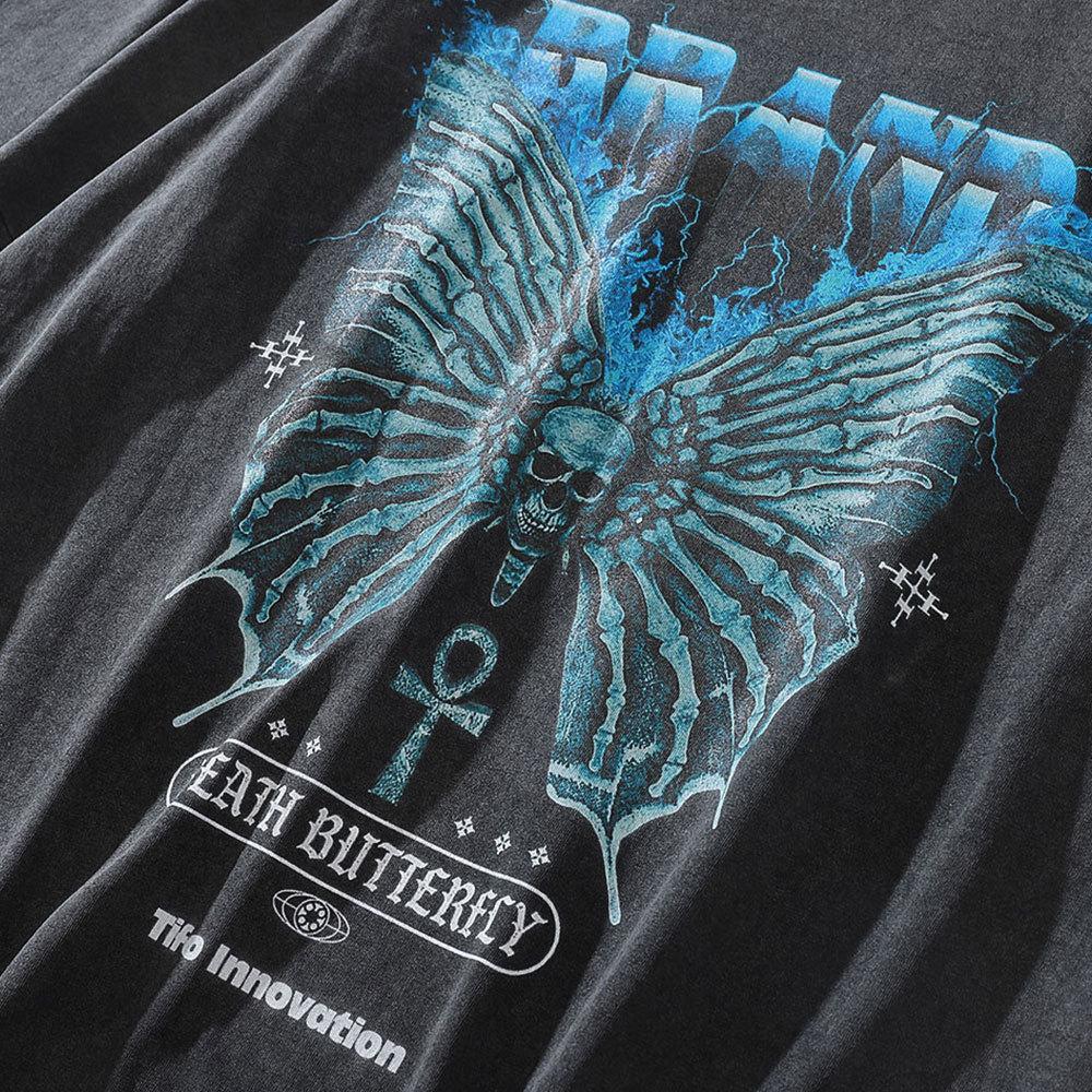 Футболка с короткими рукавами и принтом черепа и дьявола для мужчин из Instagram, Европы и Америки, уличная футболка с круглым вырезом и рукавом 5/4, летняя свободная футболка в стиле научной фантастики