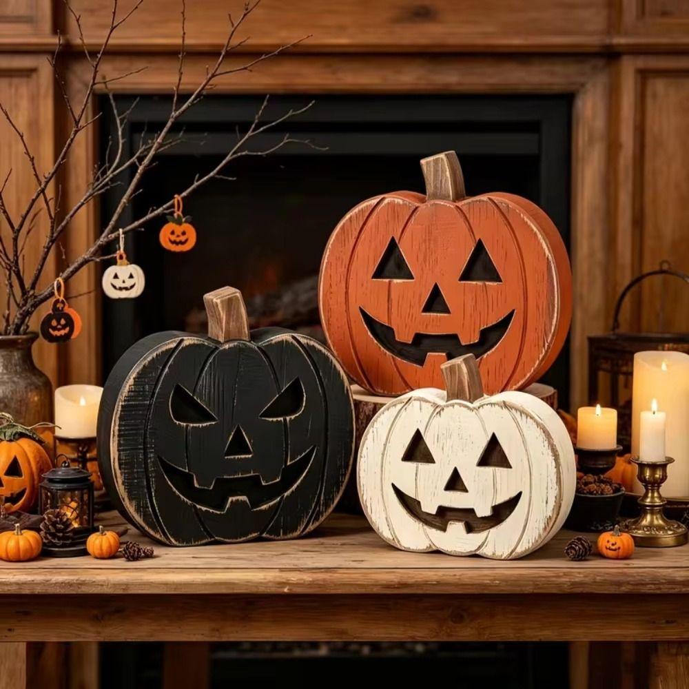 3PCS Freestanding Wooden Pumpkin Solid Wood Tiered Tray Decor Farmhouse Home Decor