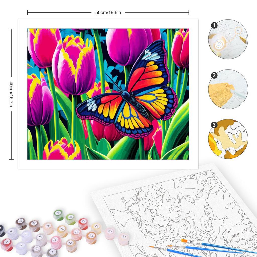 Рамка для рисования по номерам, наборы для взрослых, для начинающих, рисунок бабочки и цветов, раскраска с номерами для домашнего творчества, 40x50 см