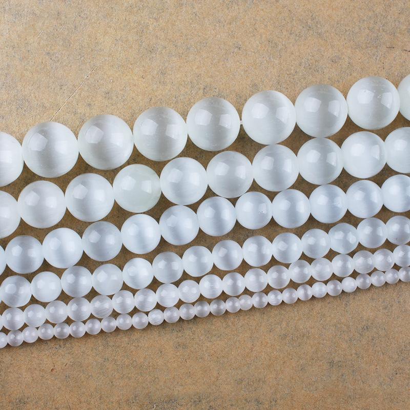 New 4/6/8/10/12mm A Grade White Cat Eye Stone Beads For Jewelry Making Opal DIY Bracelet Earrings Necklace Moonstone Kralen