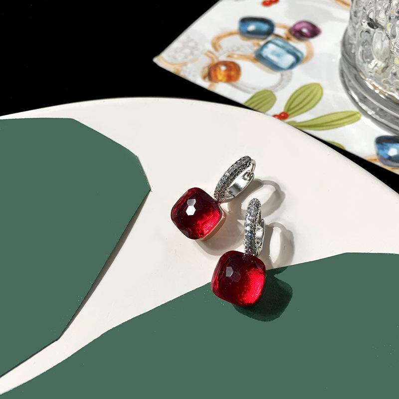 Серебряные серьги с темперой и бриллиантами конфетного цвета, квадратные серьги-гвоздики с кристаллами