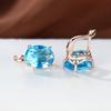 Rose Gold Color Aqua Blue Stone Drop Earrings for Women Lady Girls Engagement Wedding Bridal Fashion Oval Stone Jewelry Gift