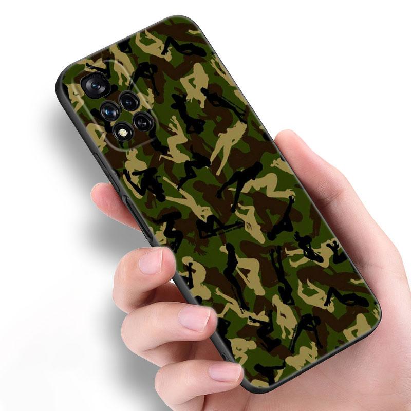 Камуфляжный Армейский Черный Силиконовый Чехол для Телефона Для Xiaomi POCO X3 X4 NFC F5 M3 M4 M6 X5 X6 Pro F3 F4 GT 5G C55 C65 M5