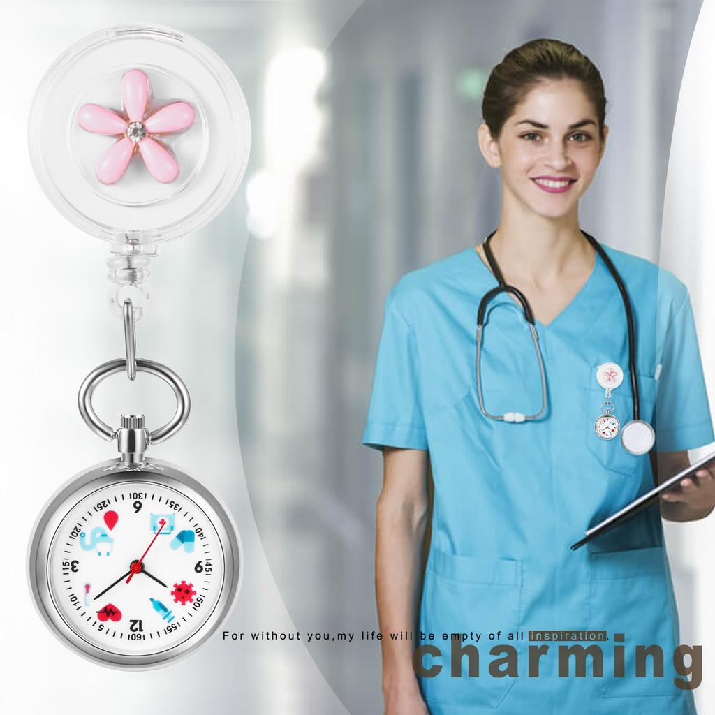 Часы-клипса для медсестры с цветком, карманные, кварцевые, для медсестры, идеальный подарок для медсестер и воспитателей в детском саду на День медсестры, часы, тип, аналоговые, милые,