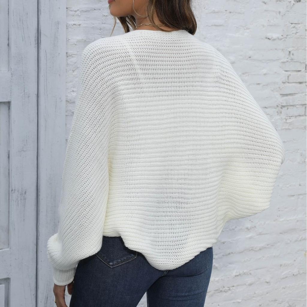 Shawl irregular autumn and winter new cross-border bat sleeve sweater short jacket casual European and American black cardigan short