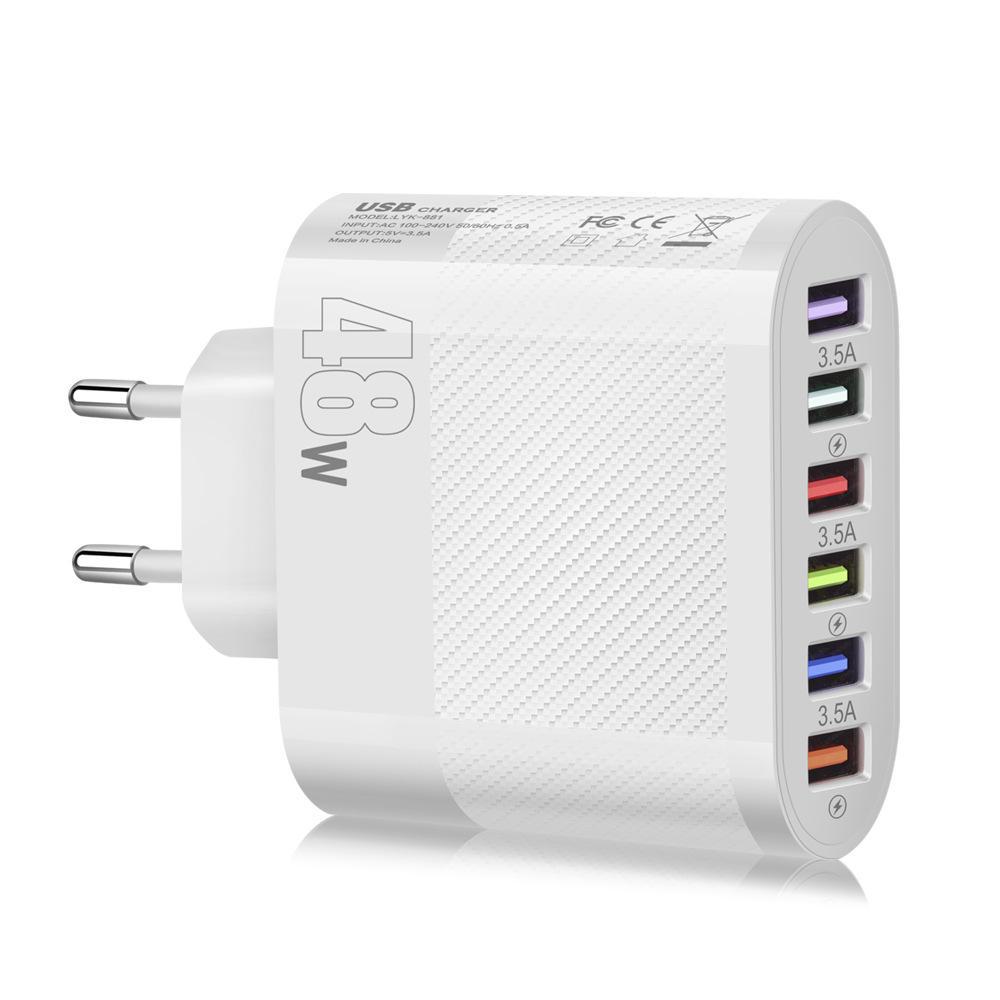 Универсальное дорожное зарядное устройство USB на 6 портов с адаптерами для США, ЕС и Великобритании, 48 Вт 3,5 А для телефонов и планшетов
