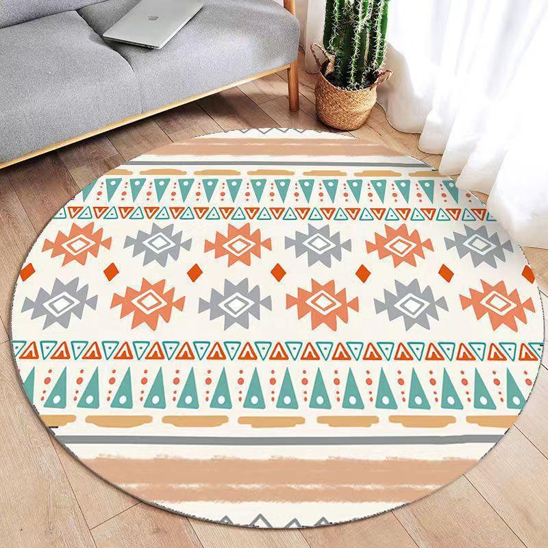 Retro Ethnic Style Round Carpet Mandala Pattern Print Floor Mat Home Decor Anti-slip Rug for Living Room Bedroom Teapot Etc