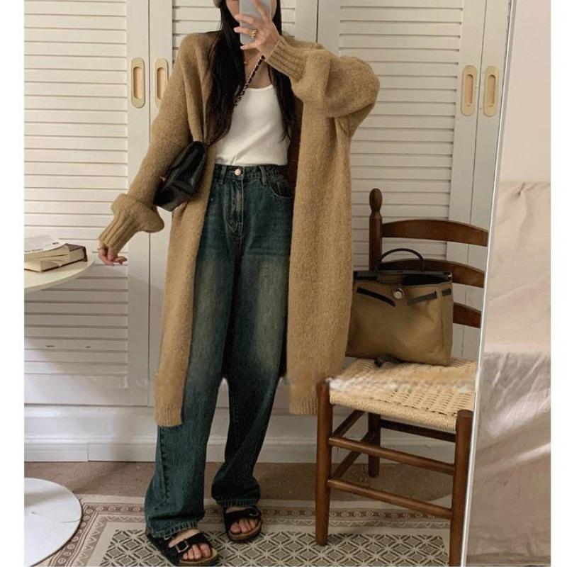 Женская мода повседневная зимняя винтажная однотонная длинная куртка свободного покроя с длинными рукавами