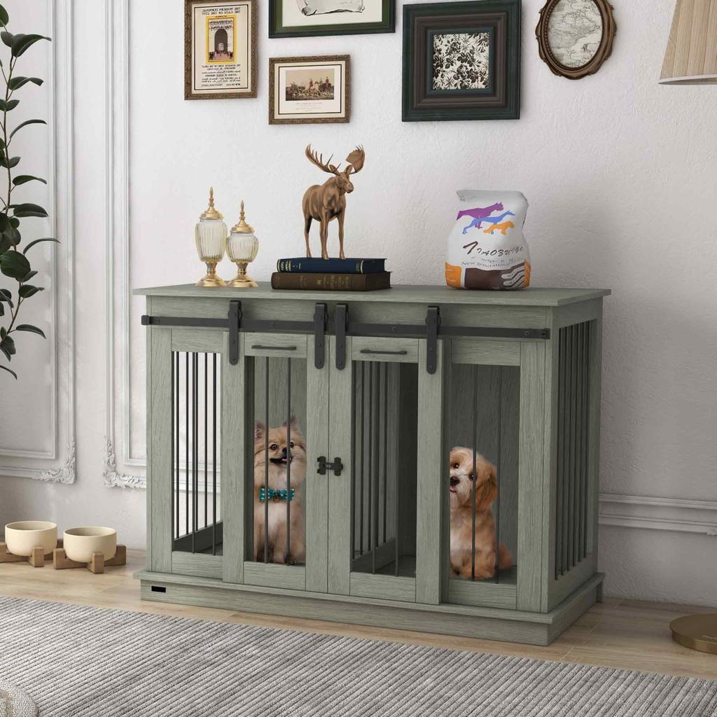 Dog Crate Furniture for Large Dogs, Double Dog Cage for Small Dogs, with Divider - Grey