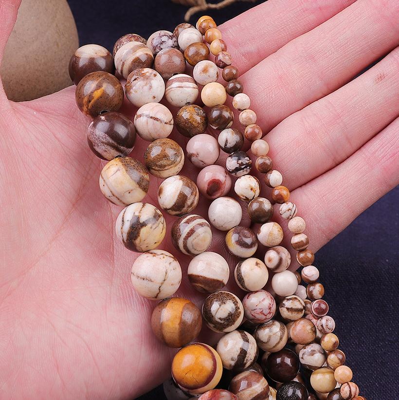 Круглые бусины из австралийского зебрового камня, 4-12 мм, натуральные россыпные бусины, нить 15 дюймов, выберите размер