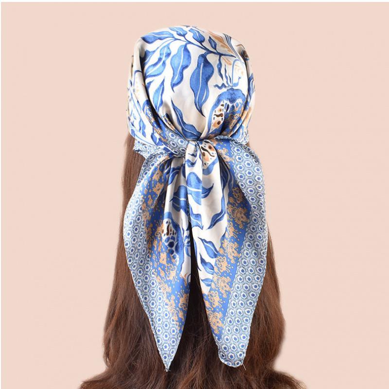 New Fashionable Natural Floral Pattern Printed Multifunctional Smooth Neck Scarf Headband Women's Square Scarf Headscarf