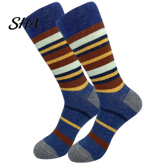 Anti Odor Thermal Cotton Dress Socks Men Argyle Crew Socks, Plus Size, Colorful Striped Fashionable Streetwear Thickened Autumn Winter for Cold