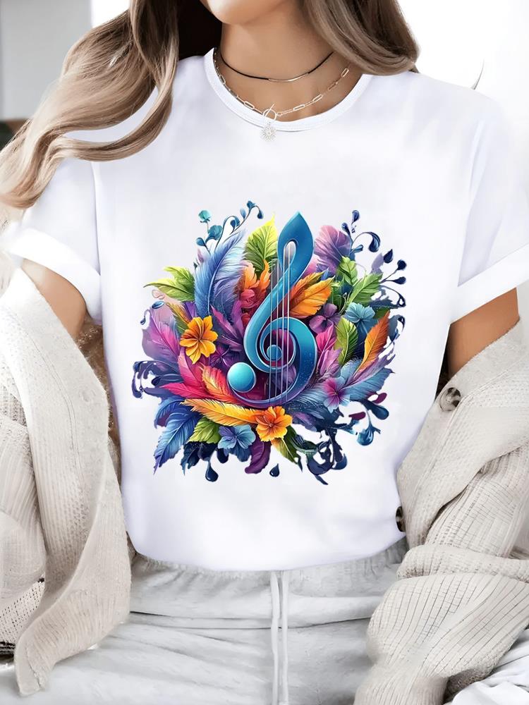 (Asian Size) Print Short Sleeve T-shirts Flower Style 90s Fashion O-neck Female Casual Women's Top T Clothing Graphic Tee