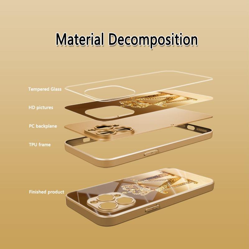 Роскошный Золотой Корона Буква М Узор Металлическая Краска Стеклянный Чехол Для Телефона Для iPhone 17 Pro Max 11 12 13 14 15 16 Plus 17 Air 16E Чехол