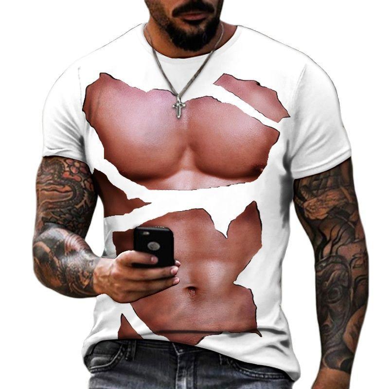 Fashion Muscle Graphics T-shirts Summer Trend Short Sleeve Mens 3D Tear Printed T Shirts Casual Streetwear Oversized Tees Tops