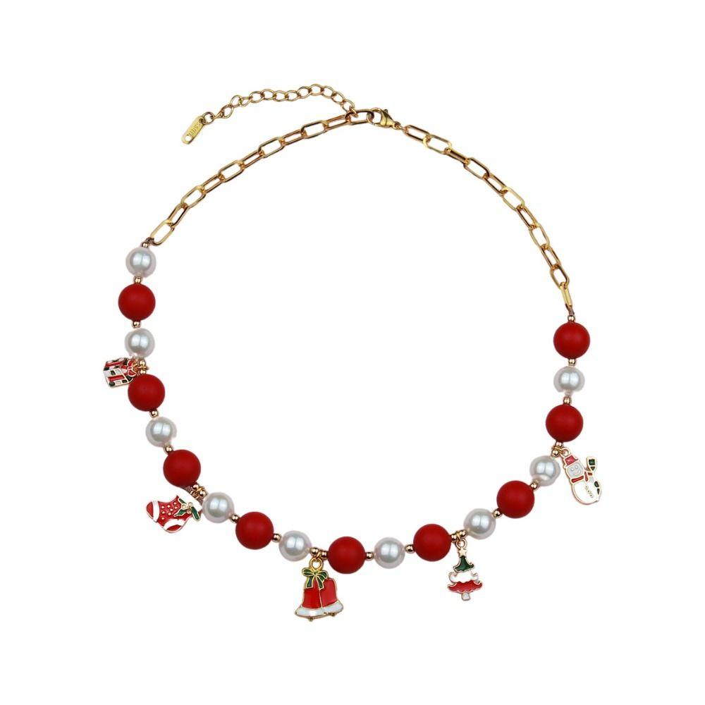 Мультяшное Рождественское Ожерелье Цепочка на Ключицу Мультяшный Кулон Чокер Универсальная Жемчужная Цепочка Фестиваль