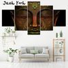 Canvas Painting glowing light bronze statue of buddha's face 5 Pieces Wall Art Painting Modular Wallpapers Poster Print Decor