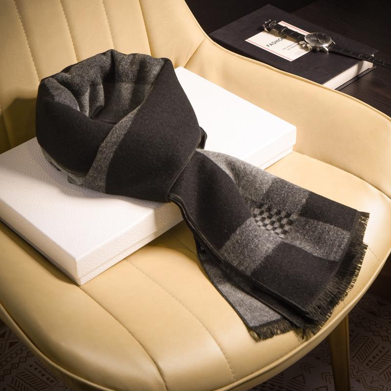 Black and White Plaid Wool Scarf Men's Winter Warm Gift Box High-end Versatile Winter Scarf Gift Boyfriend
