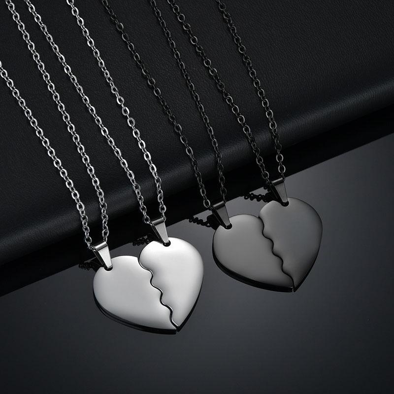 Titanium Steel Heart-Shaped Couple Necklace with Engraving Option