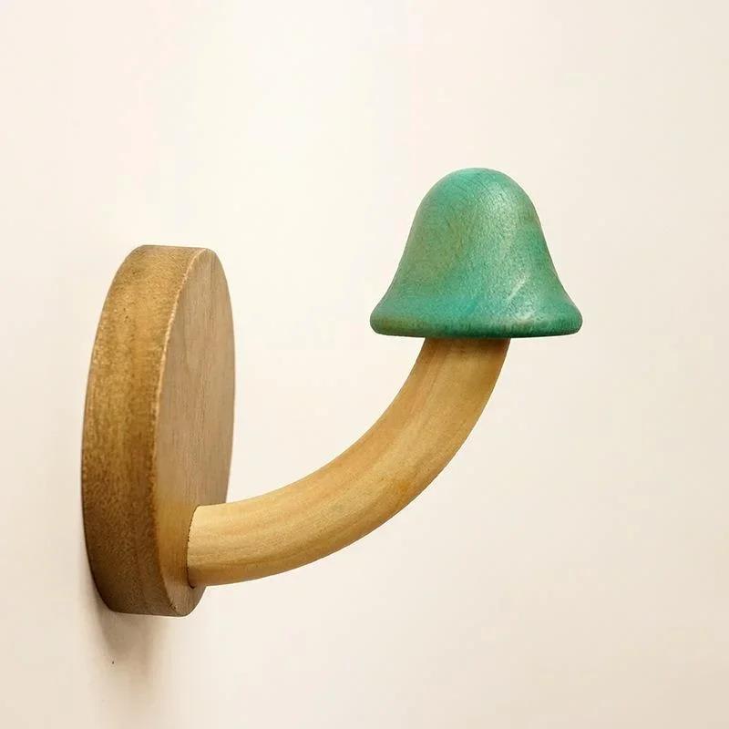 1 Pcs Creative Wooden Mushroom Clothes And Caps Hook Bathroom Clothes Hanger Self Adhesive Wall Hanger Organize Storage Hook