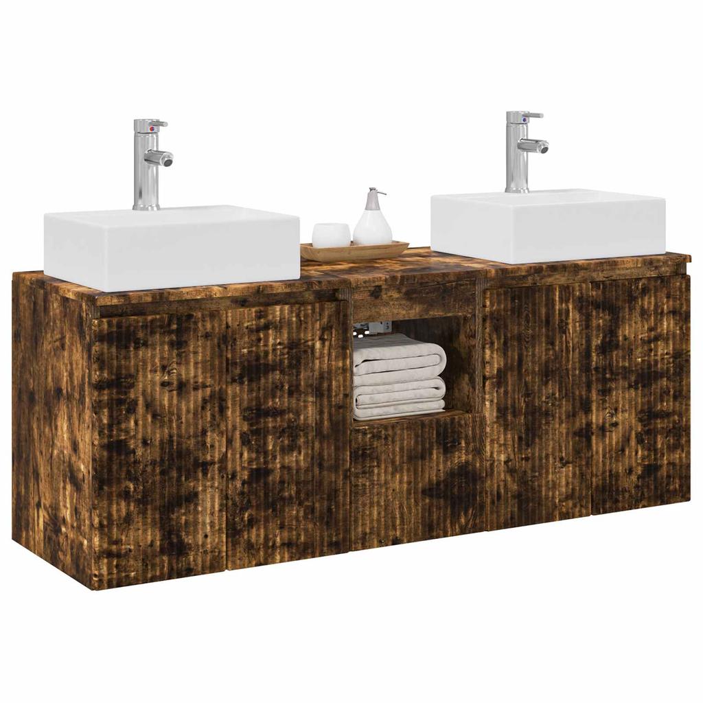 Bathroom Cabinet Set 3 pcs Smoked Oak