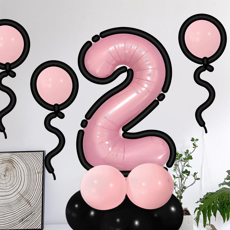 Comic Style Black Powder Digital Balloon Column Children'S First Birthday Party Decoration Scene Arrangement Photo Props